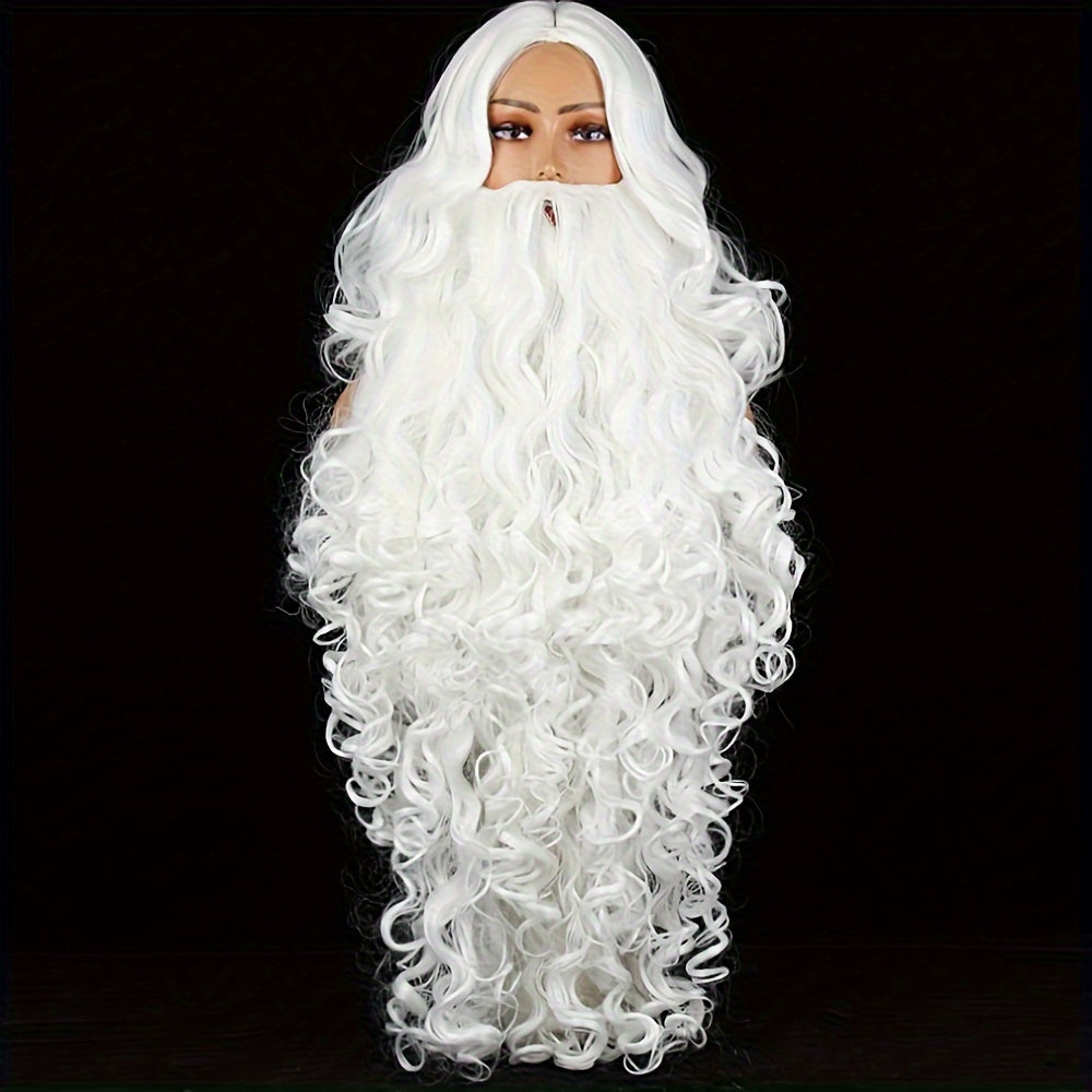 Santa Claus Beard Wig Men’s Costume Accessory White Curly Polyester Heat Resistant