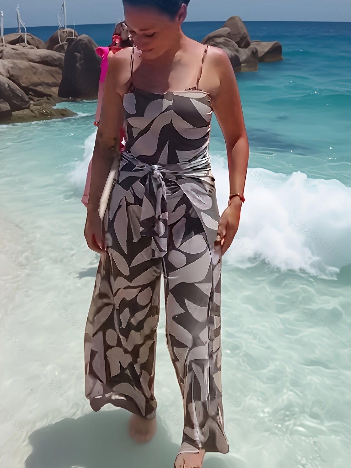 Women Geometric Print Beach Pants Loose Fit Wide-Leg Harem Culottes