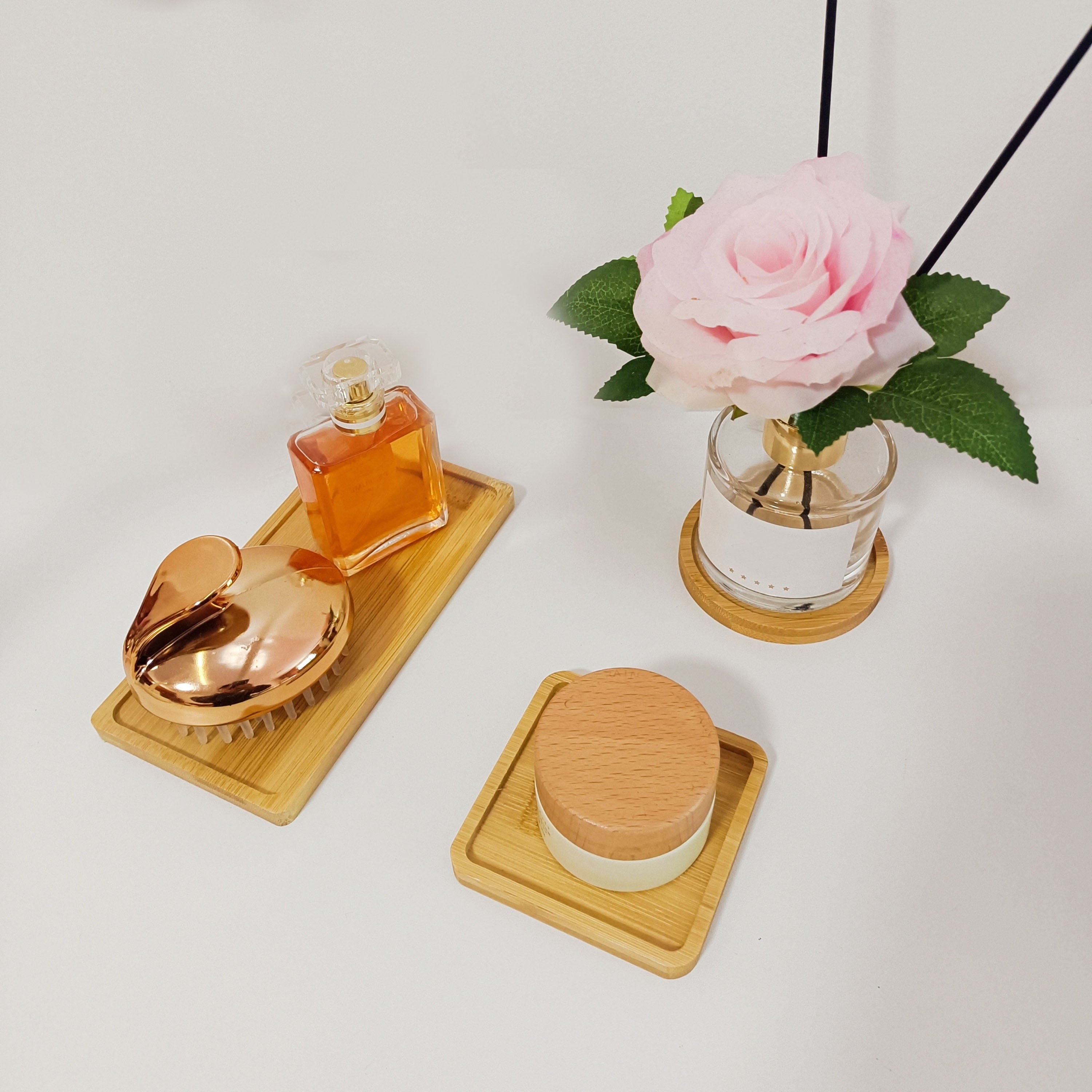 Wooden Bathroom Tray for Countertops Storage Organizer Soap Bottles Tissues