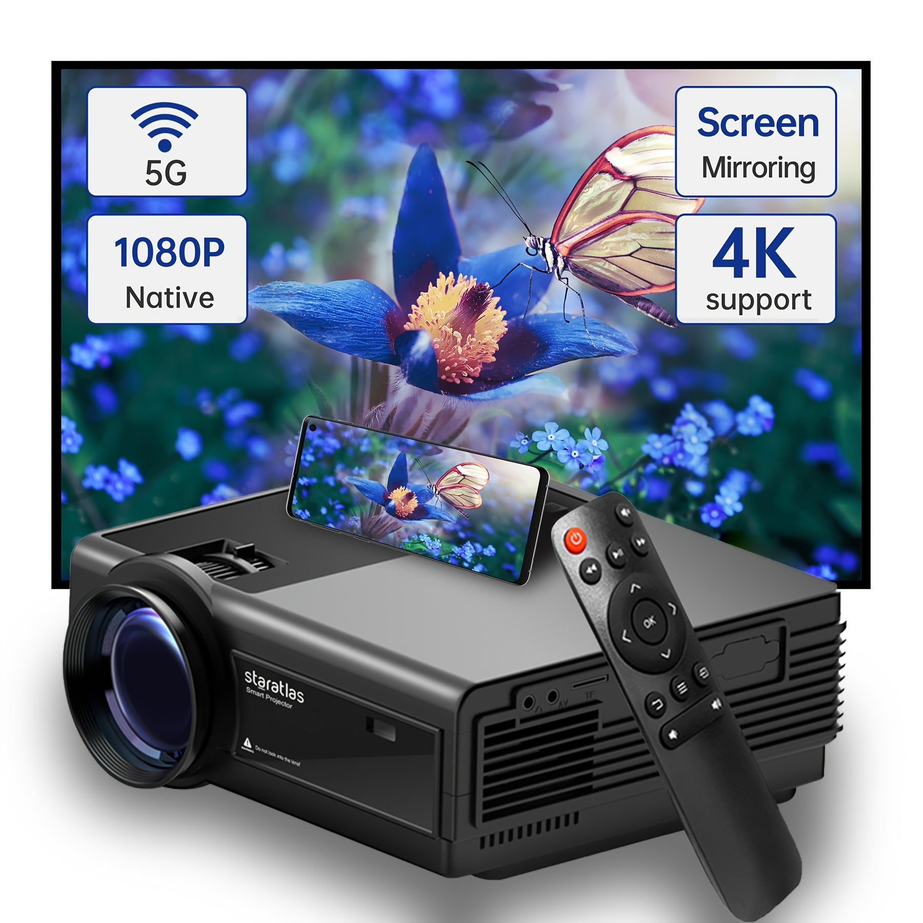 Mini Portable Projector 1080P Full HD Wifi Bluetooth Compact Video Player