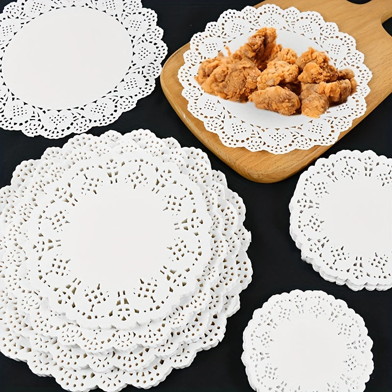 Set of 100 Round Lace Paper Doilies Oil Absorbent Placemats for Cake and Dessert Decoration