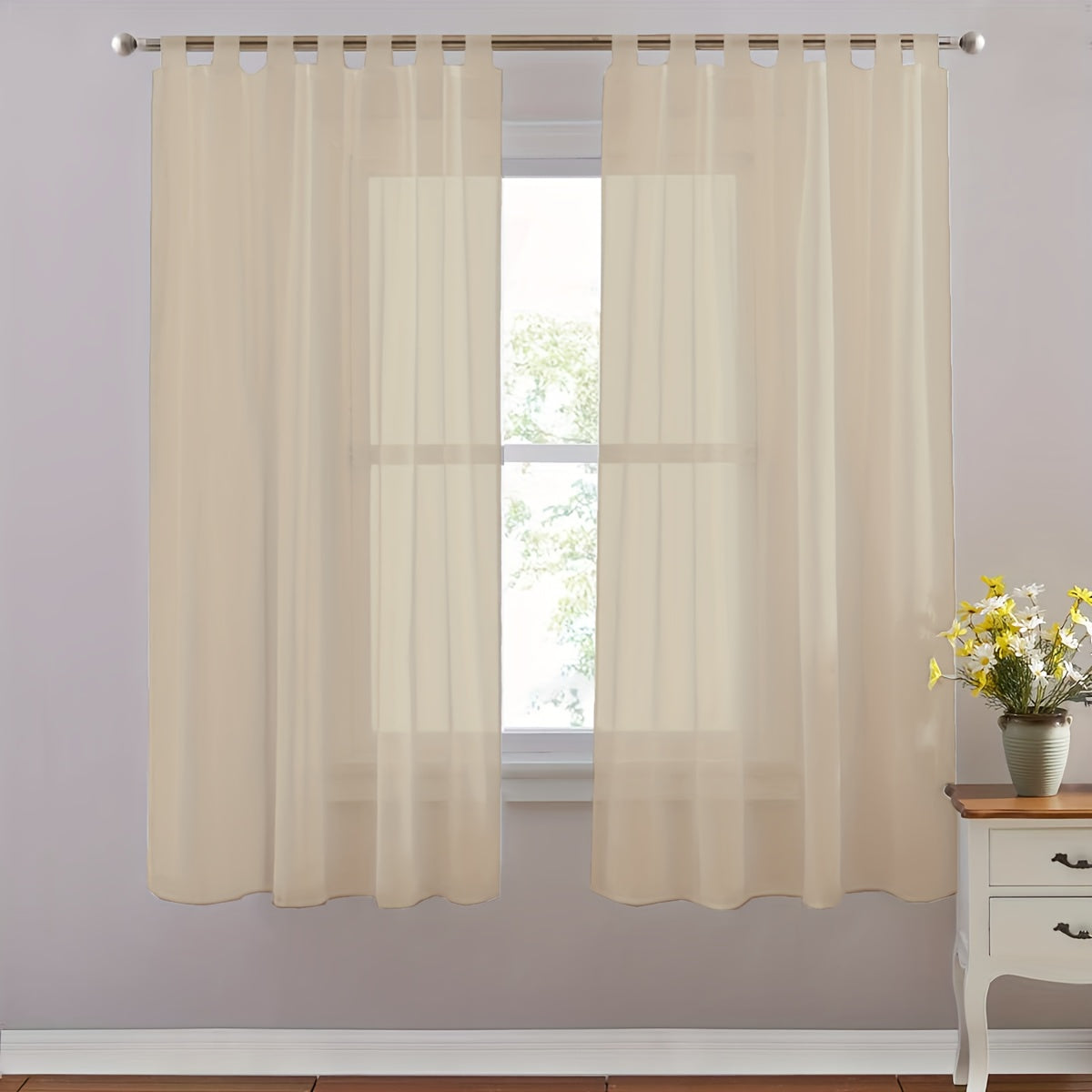 Set of 2 White Sheer Curtains with Tab Tops for Bedroom Living Room Dining Room