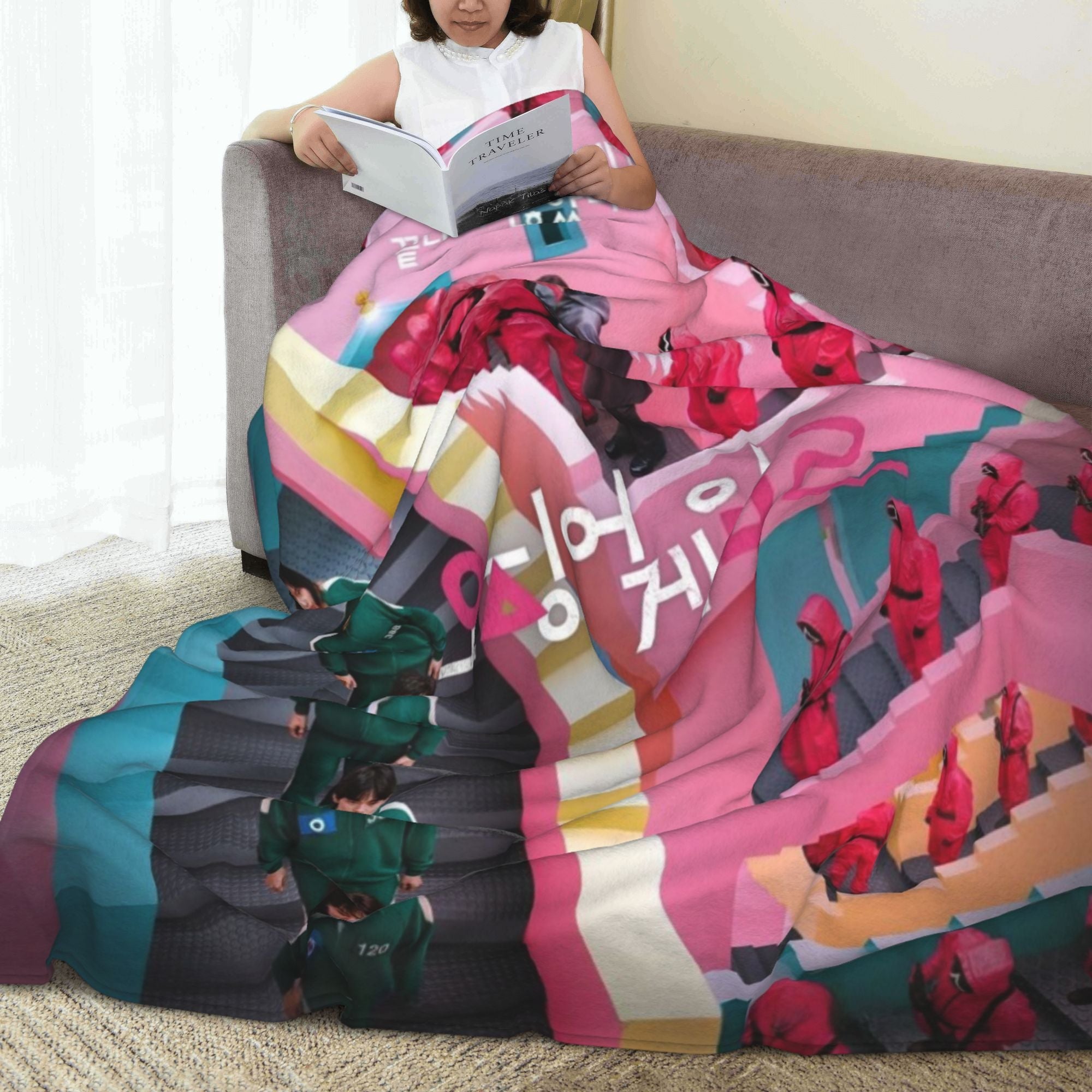 Flannel Throw Blanket Soft Warm Vibrant Colors Modern Design for Sofa Bed Camping