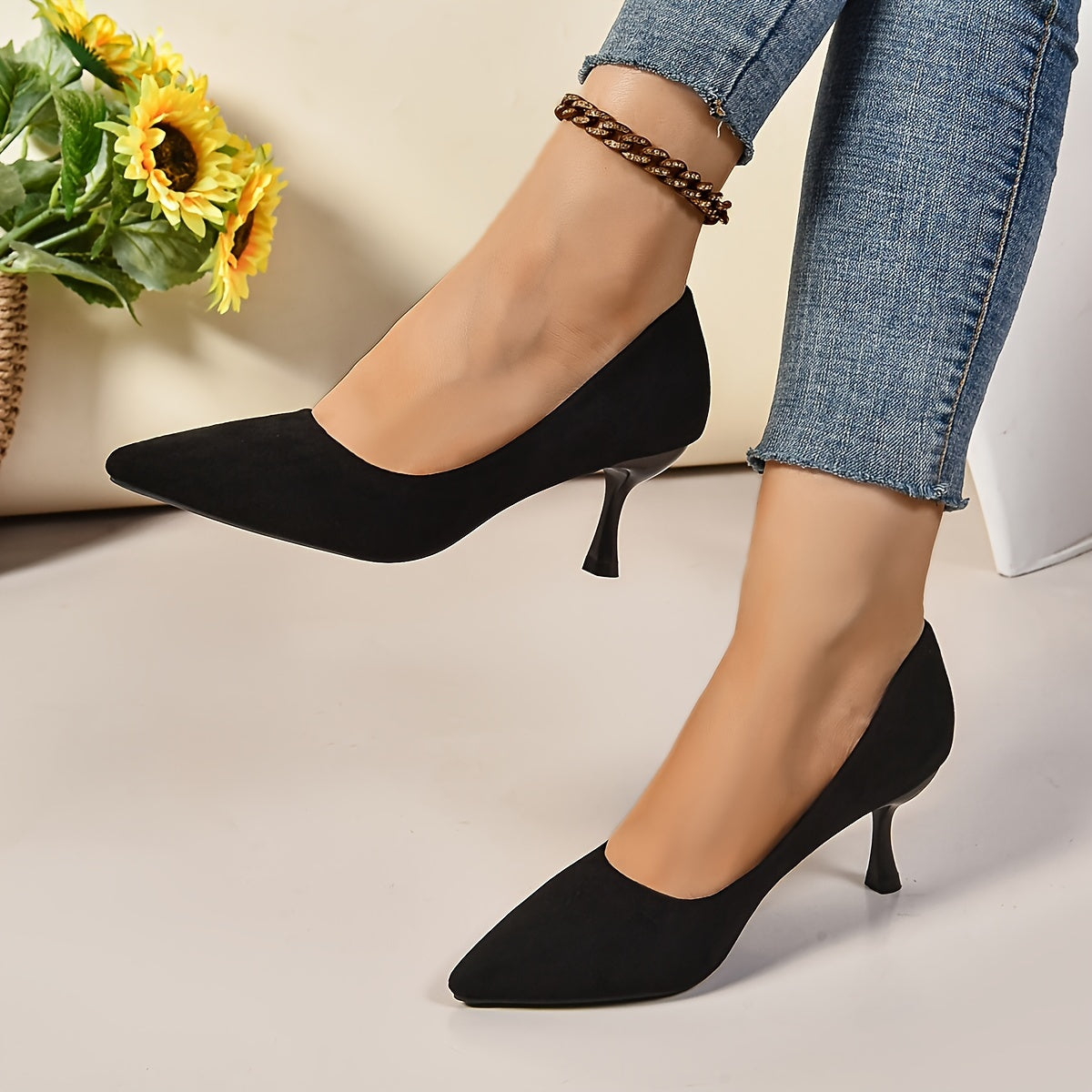 Women's Black Stiletto Heels Leather Elegant Comfortable Work Shoes