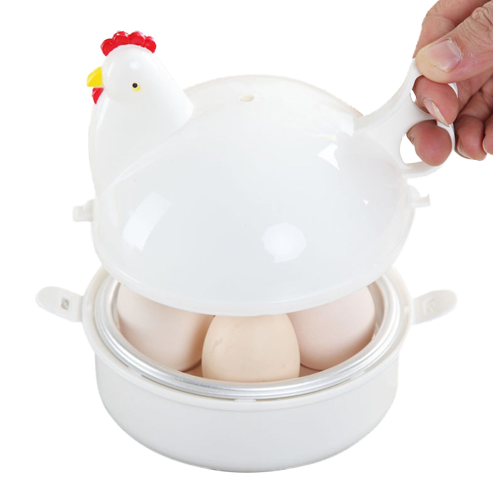 White Aluminum Alloy Egg Steamer with Chicken Shape, 4 Grids for Boiling and Steaming