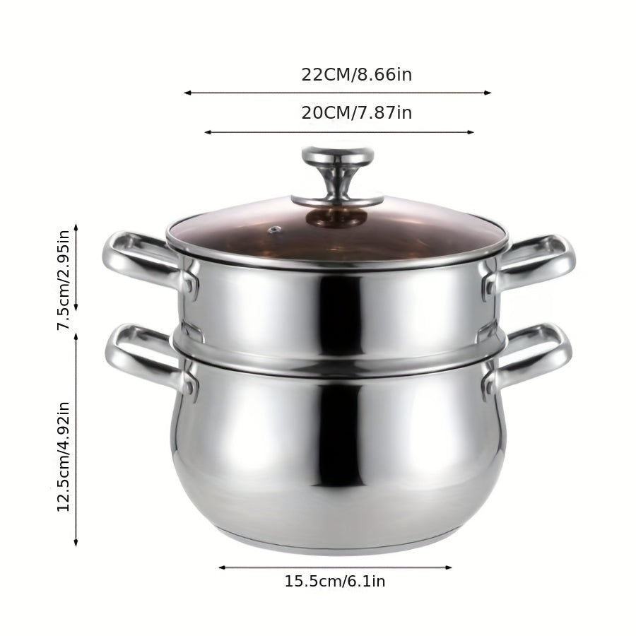 Double-Layer Stainless Steel Soup Pot with Curved Handle for Household Cooking