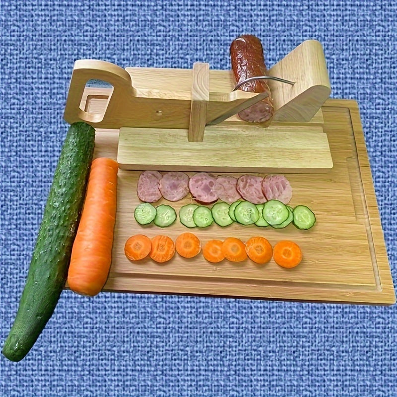 Manual Oak Wood Fruit and Vegetable Chopper with Stainless Steel Ham Slicer