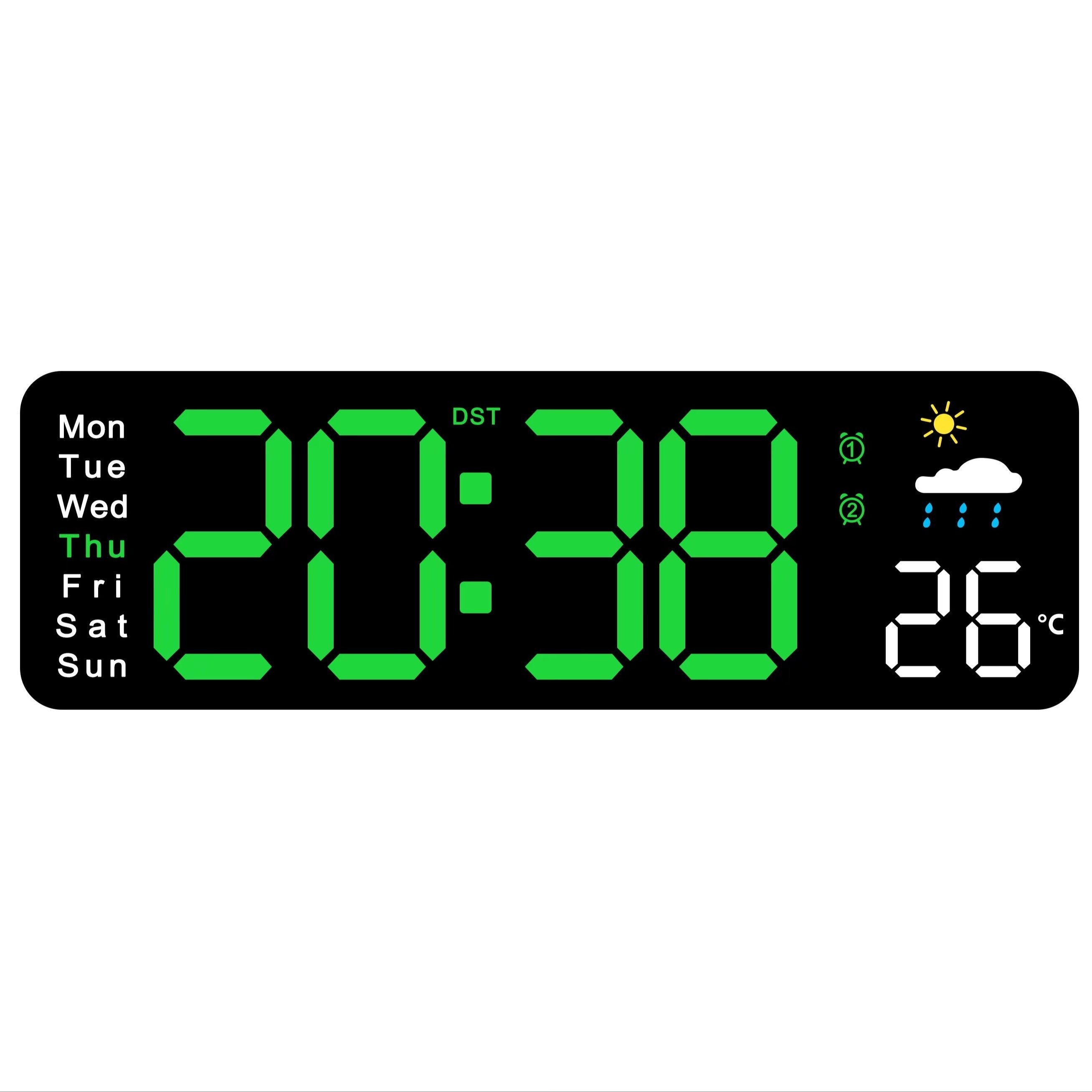 11-Inch Digital Wall Clock with Temperature Date Display Auto Dimming Snooze USB Powered Remote