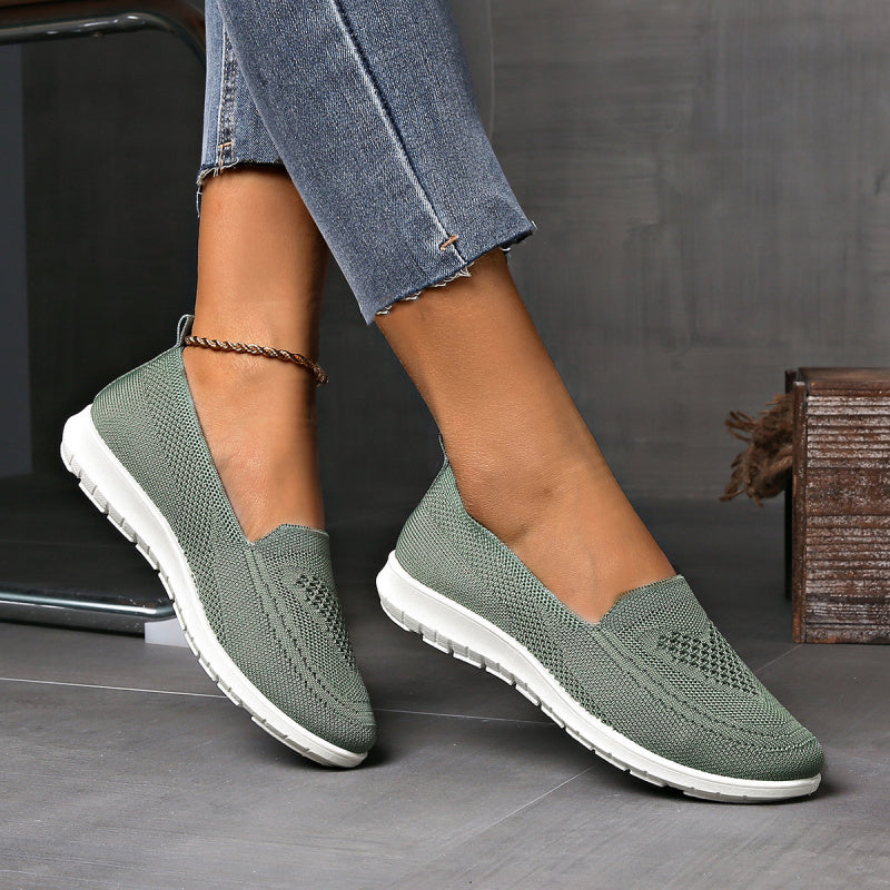 Women's Breathable Knit Slip-On Sneakers Low-Top Casual Shoes with Cushioned Sole