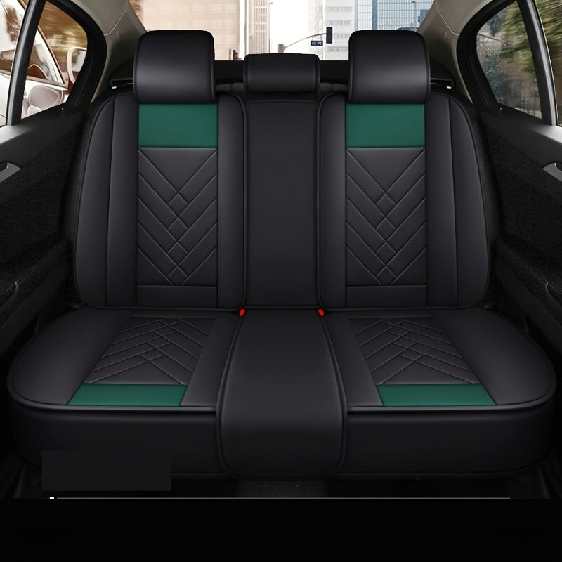 Qora va yashil o'rindiq qoplamalari 5-to'plam PU charm universal moslik uchun avtomobillar, SUV, yuk mashinalari