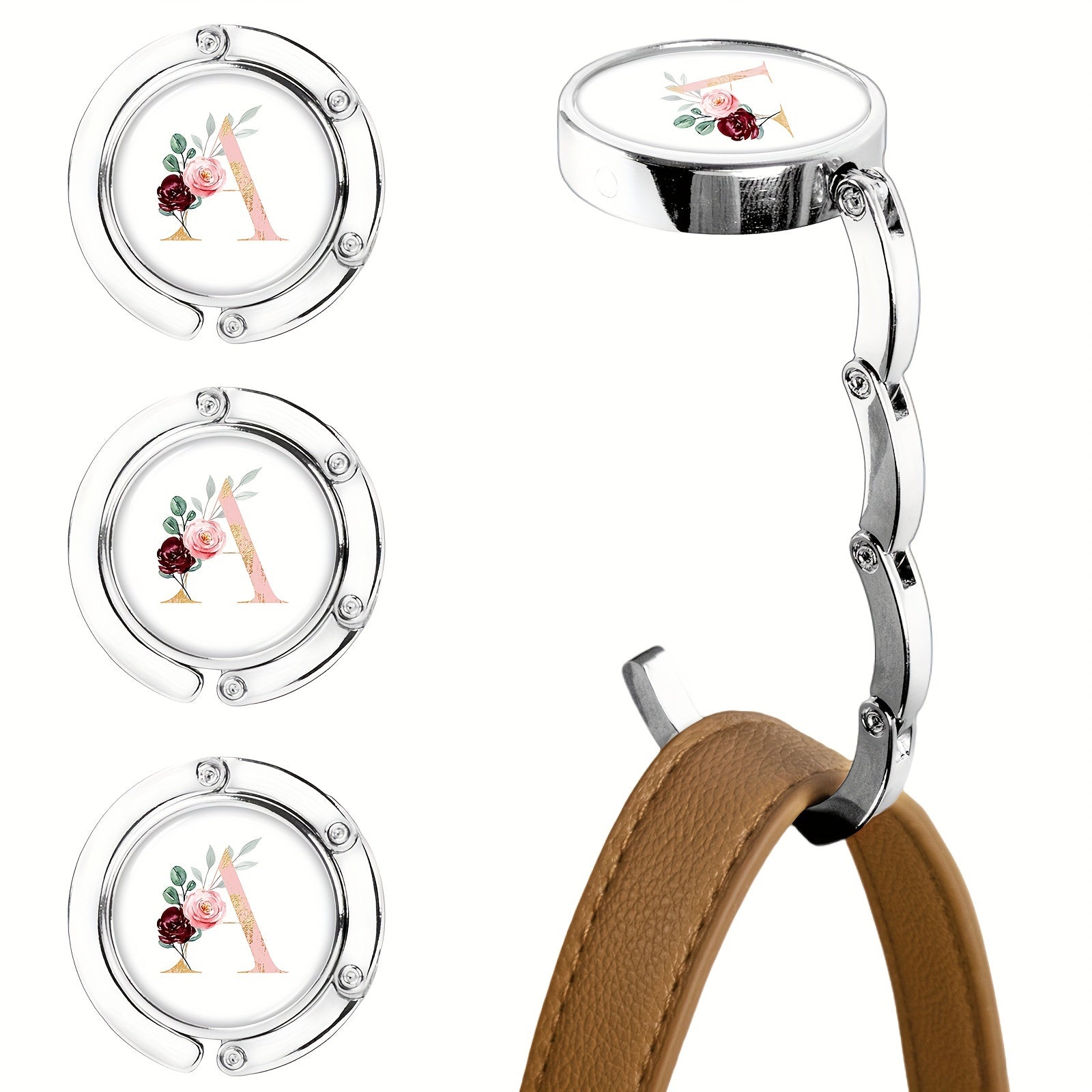 Набор из 3-х складных крючков для кошельков с цветочным дизайном букв, изготовленных из металла для подвешивания сумок на столах. Стильная подставка для сумок и органайзер для стола для женщин.