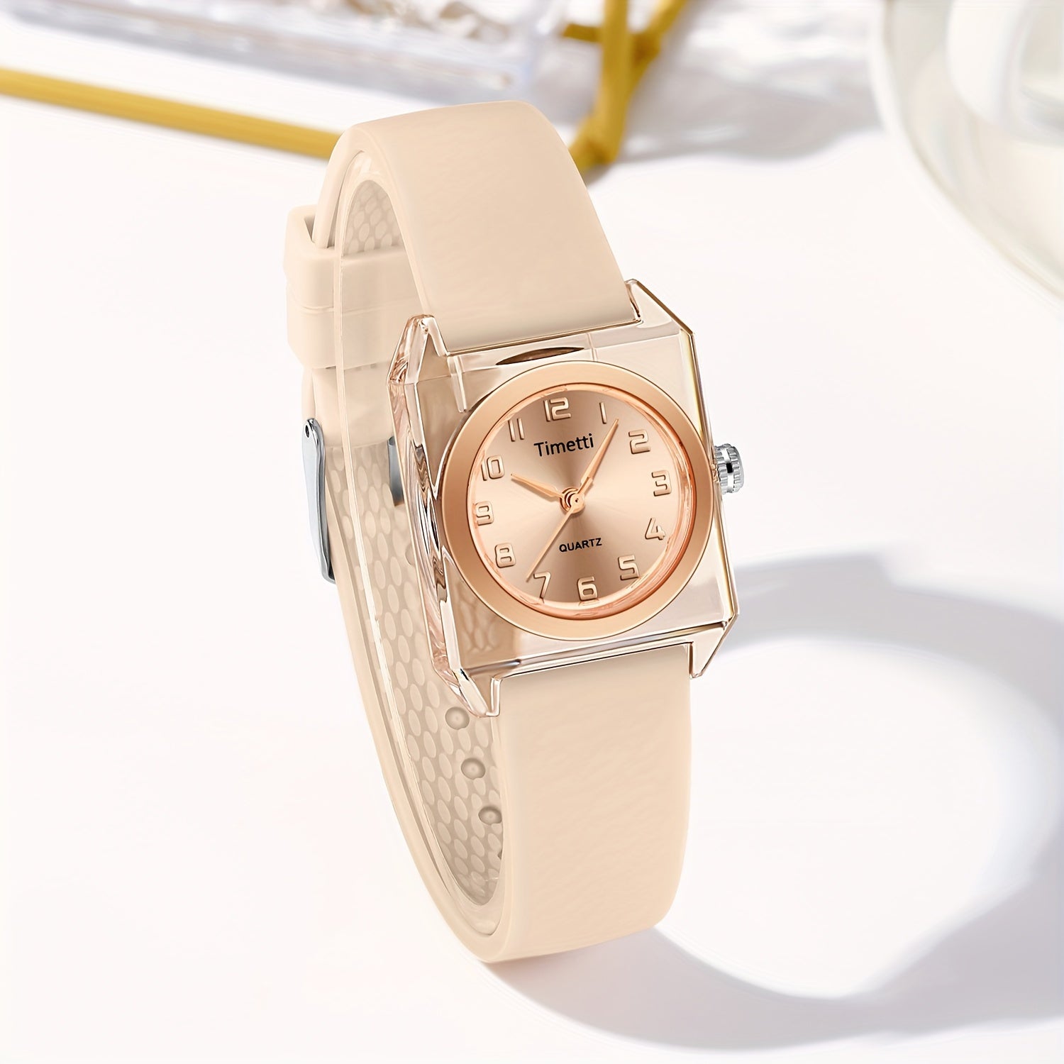 Women's Quartz Watch Vintage Square Dial Silicone Band Easy to Read