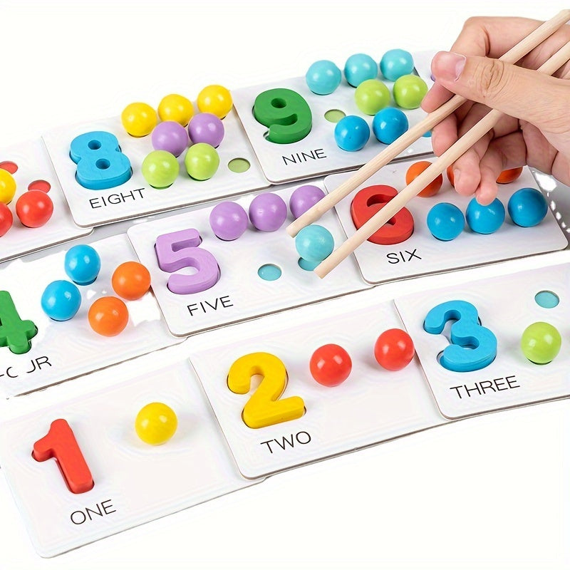 Juego de contar con números de madera para niños en edad preescolar, juguete educativo de matemáticas con cuentas y pinzas
