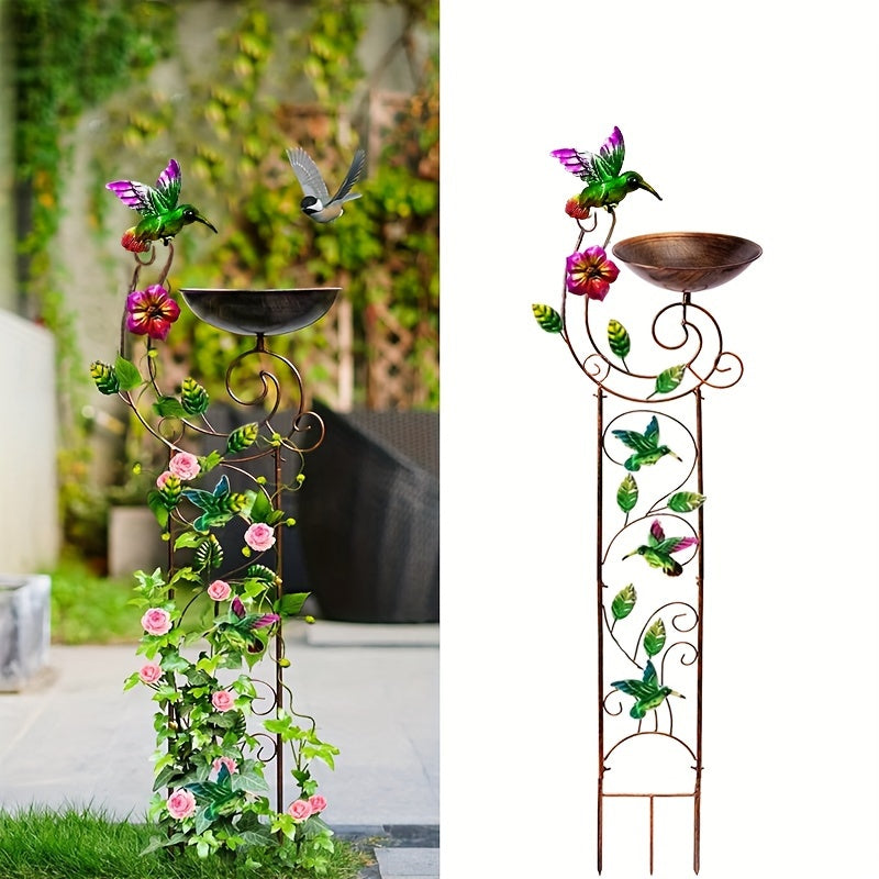 Outdoor Metal Tall Birdbath with Cardinal Statue and Removable Iron Pots
