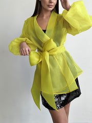 Usmonli plussayz ayollar uchun shaffof to'r kimono kardigani, kapalak bog'ich, shishali yenglar va zamonaviy polyester material bilan. Qo'l bilan yuvish mumkin va barcha fasllar uchun mos.