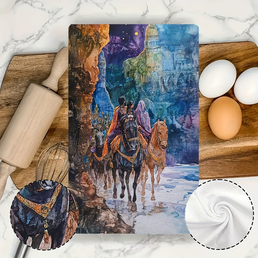 Set of 2 Soft Kitchen Towels with Welcome to Khazad Dum Scene 40x60 cm