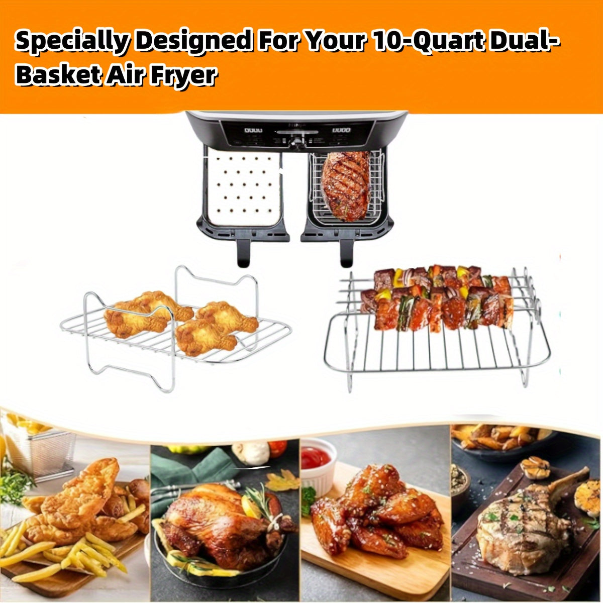 5-Piece Air Fryer Accessories Set for 10 Quart Dual Basket Air Fryers with Racks Paper Liners and Silicone Anti-Scalding