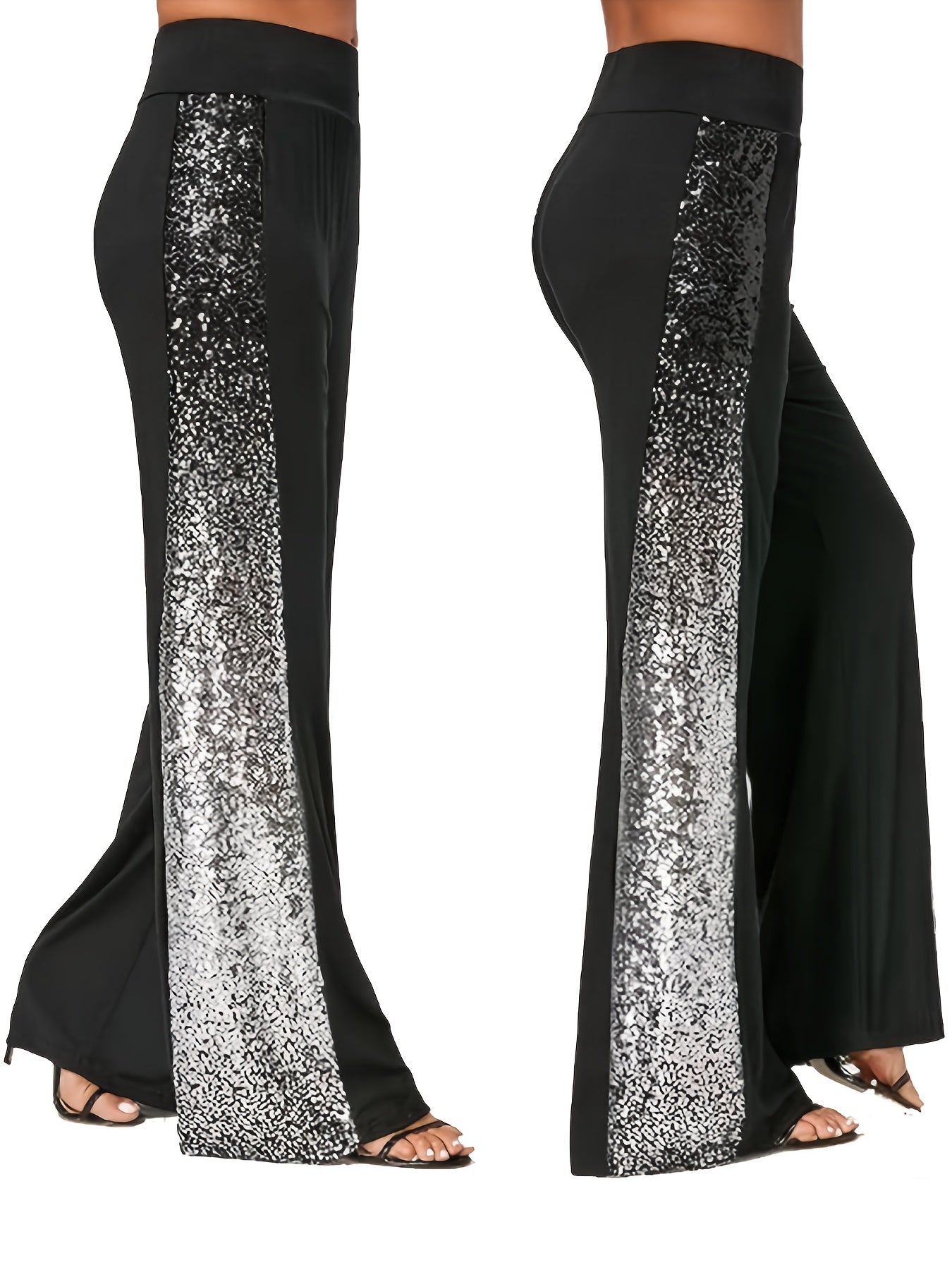 Women Loose Sequin Splicing Casual Wide-Leg Trousers Large Size