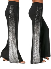 Women Loose Sequin Splicing Casual Wide-Leg Trousers Large Size