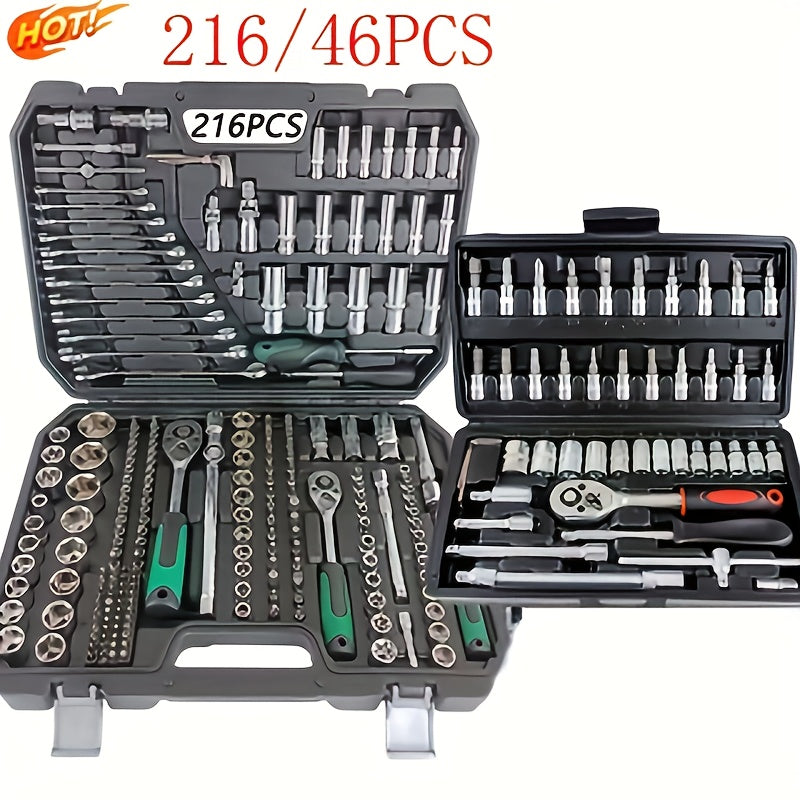 Household Outdoor Dual-Use Car Repair Tool Set 46/216pcs with Sockets