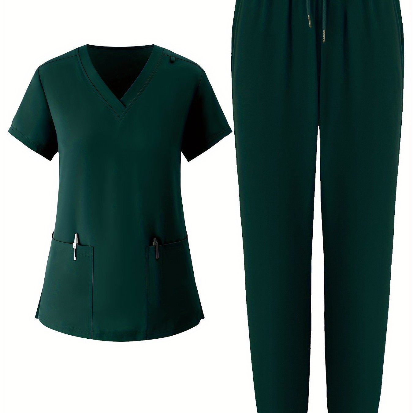 Women's V-Neck Scrub Set Solid Color Breathable Pockets All-Season Workwear