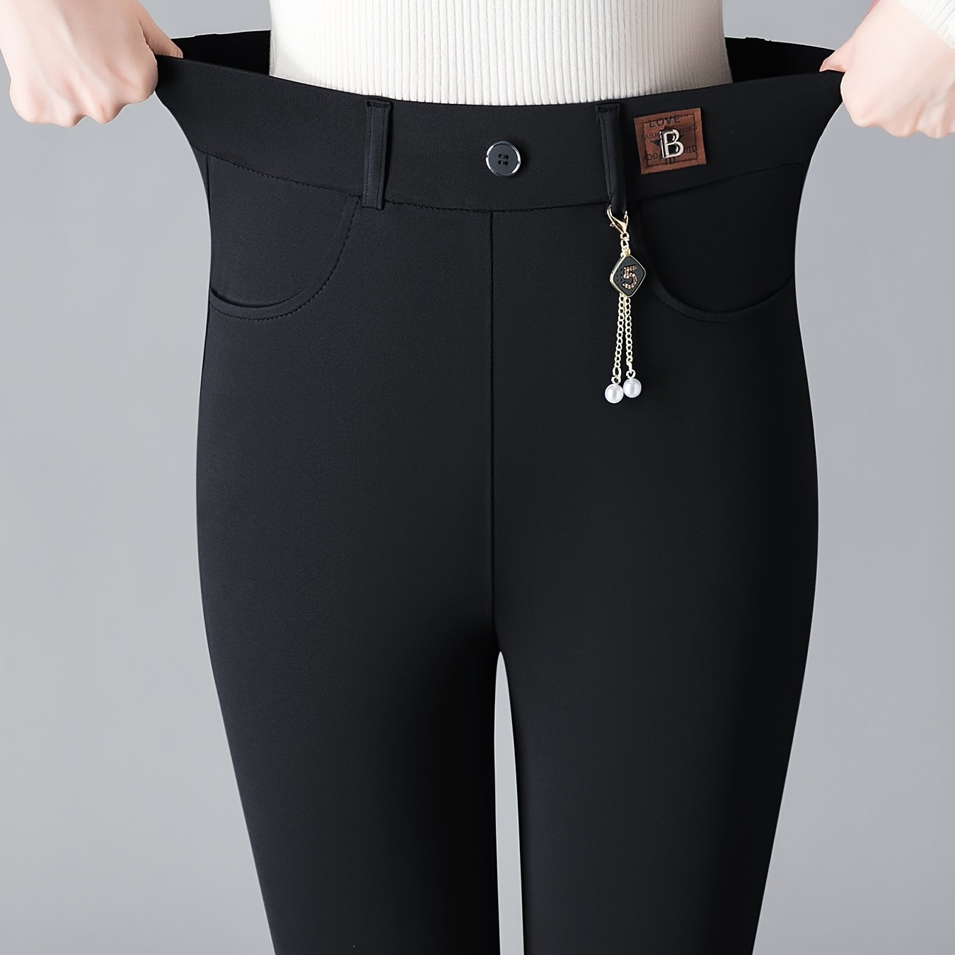 Women's Black High-Waist Stretchy Pencil Leggings Slim Fit Elastic Waist Plus Size