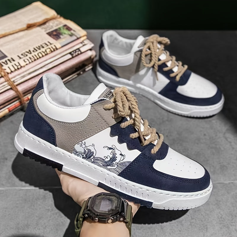 Erkaklar uchun ko'cha uslubidagi rangli blokli skeytbord poyabzallari, ochiq havoda faoliyatlar uchun anti-slip tasodifiy sport poyabzallari.