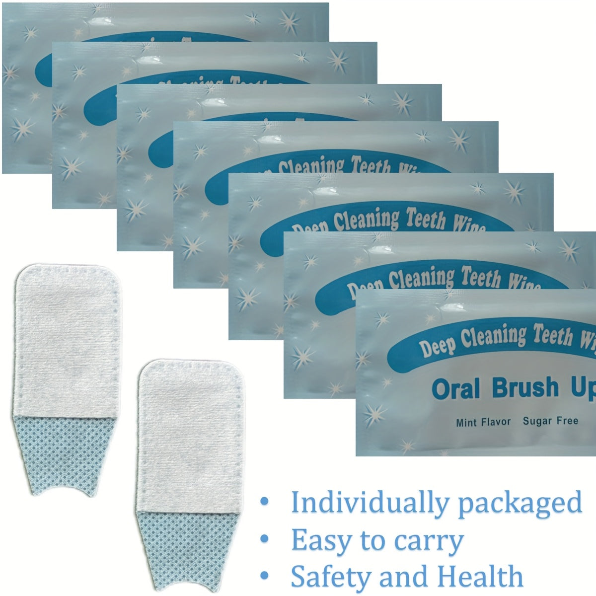 10Pcs Deep Clean Teeth Wipes Blue White Travel Dental Oral Hygiene