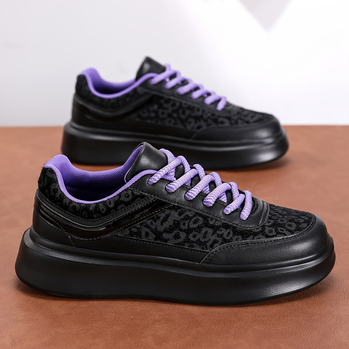 Women's Leopard Print Platform Sneakers Lightweight Casual Shoes with EVA Sole