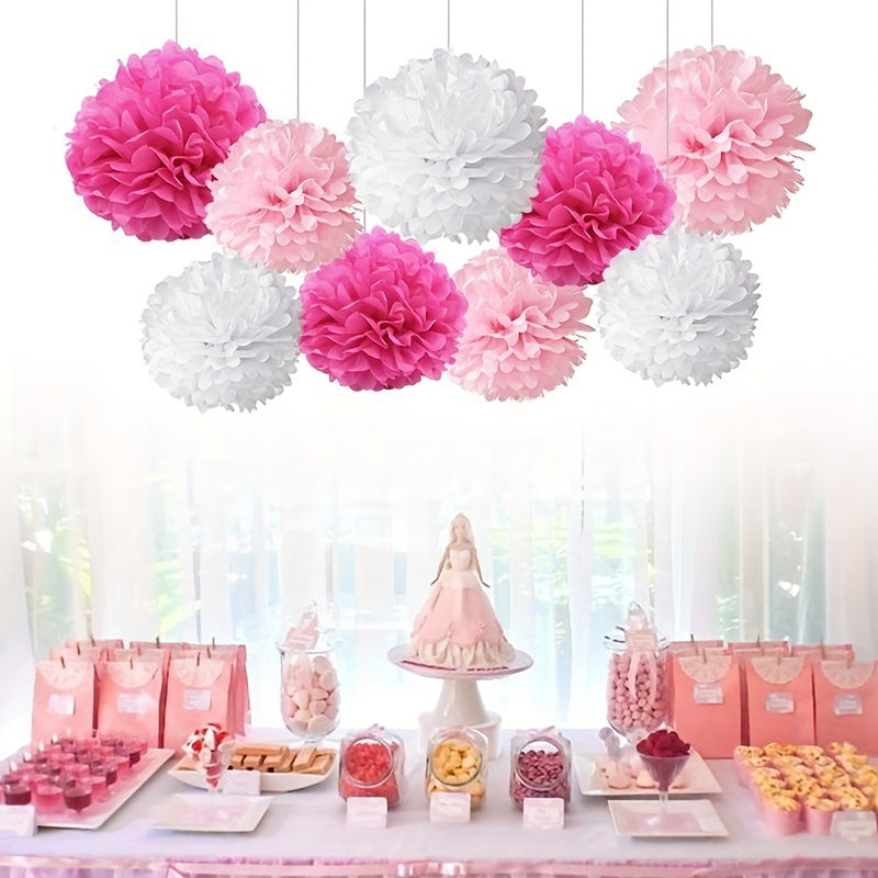 Set of 9 Paper Pom Pom Flowers for Party Decorations Events