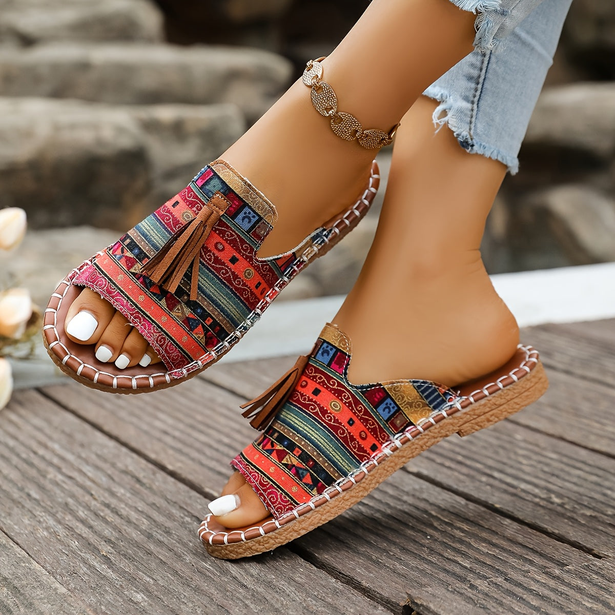 Women's Ethnic Style Casual Beach Slippers Anti-Slip Rubber Sole