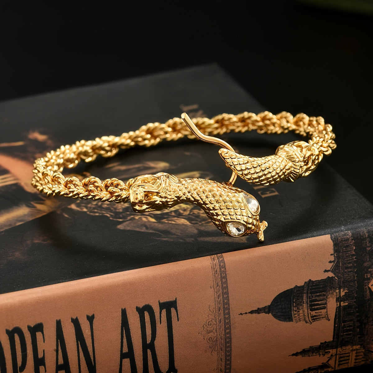 Gold-Tone Snake Twist Cuff Bracelet with Simulated November Birthstone and Glass Accents