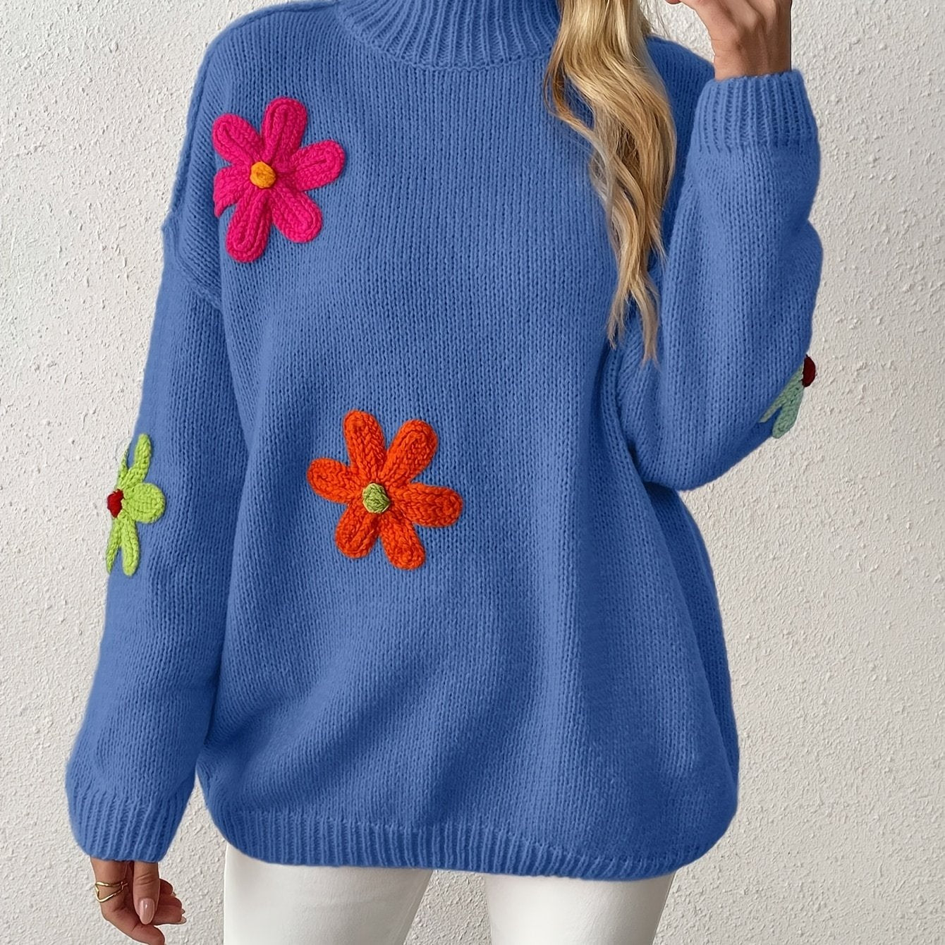 Plus Size Women's Color Block Sweater Asymmetrical Round Neck Pullover