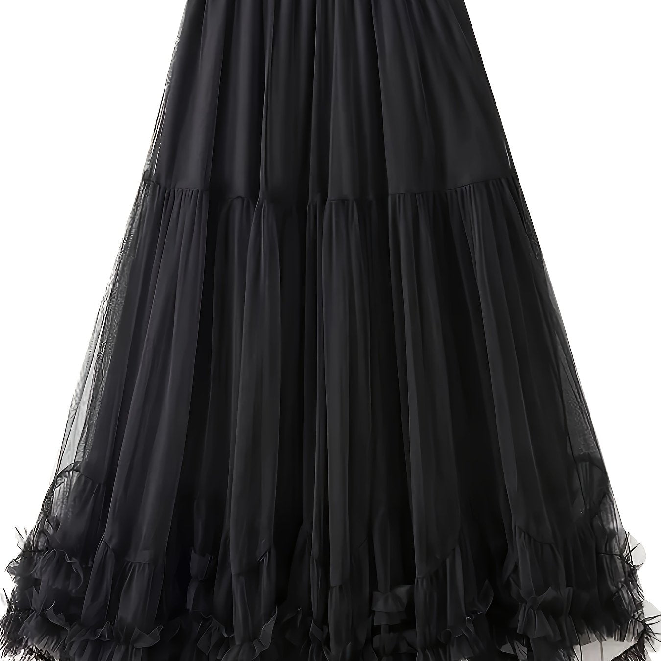 Women's High-Waisted Mesh Flared Skirt with Slimming Effect and Flowy Design