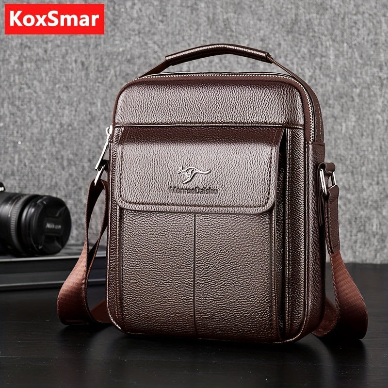 Men's Synthetic Leather Crossbody Bag Brown Adjustable Multiple Compartments Vertical Design for Daily Commute or Gift