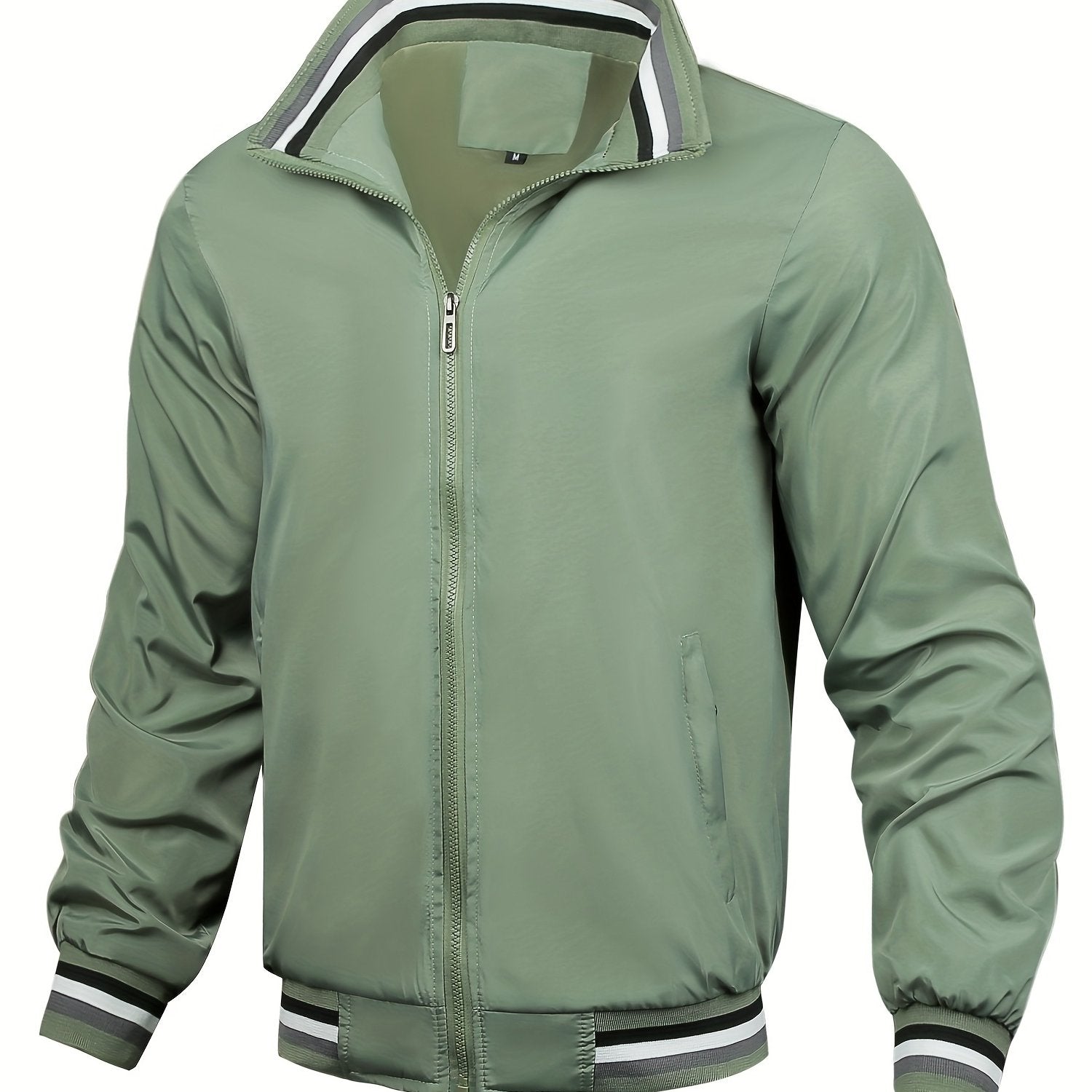 Chaqueta casual para hombre de poliéster con cuello alto, color sólido, transpirable, sin elasticidad, con cremallera, corte regular