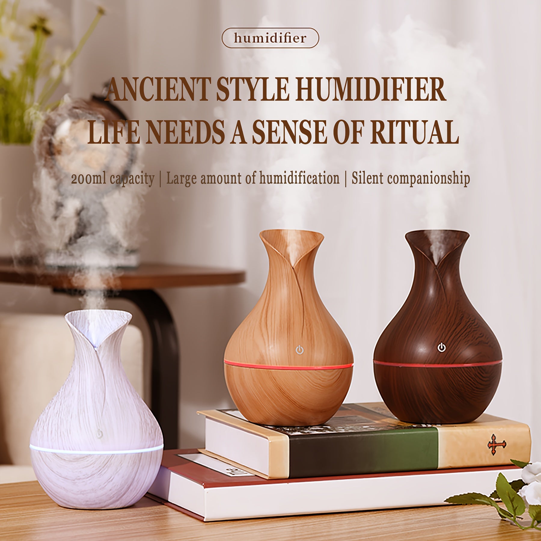 Aromatherapy Humidifier Vase USB Charge Cool Mist Night Light for Bedroom Office