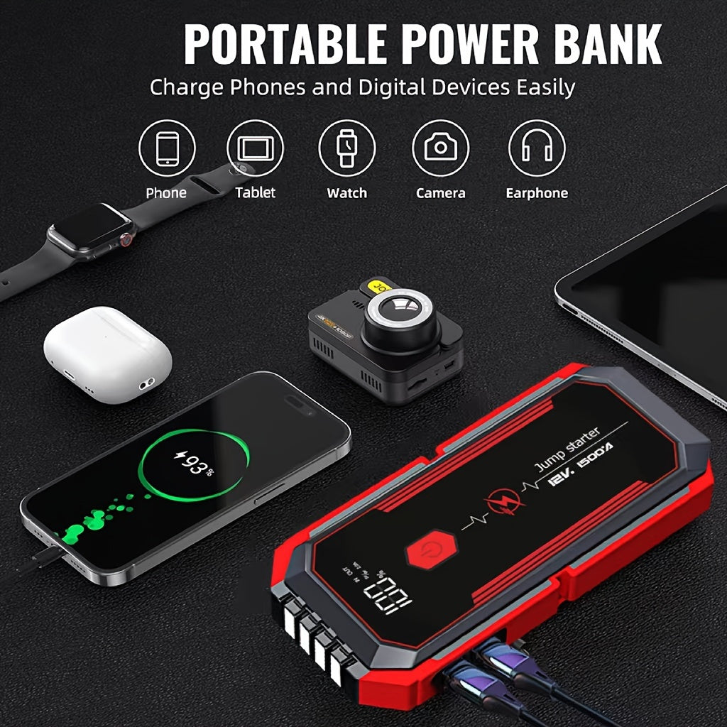 2500A Portable Car Jump Starter with Fast Charging LED Light USB QC3.0 for Up to 8L Gas and 7L Diesel Engines