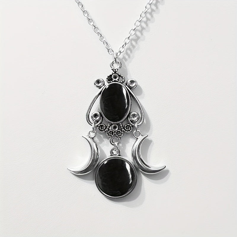 Triple Moon Goddess Pendant Necklace Silver Unisex Halloween Gift