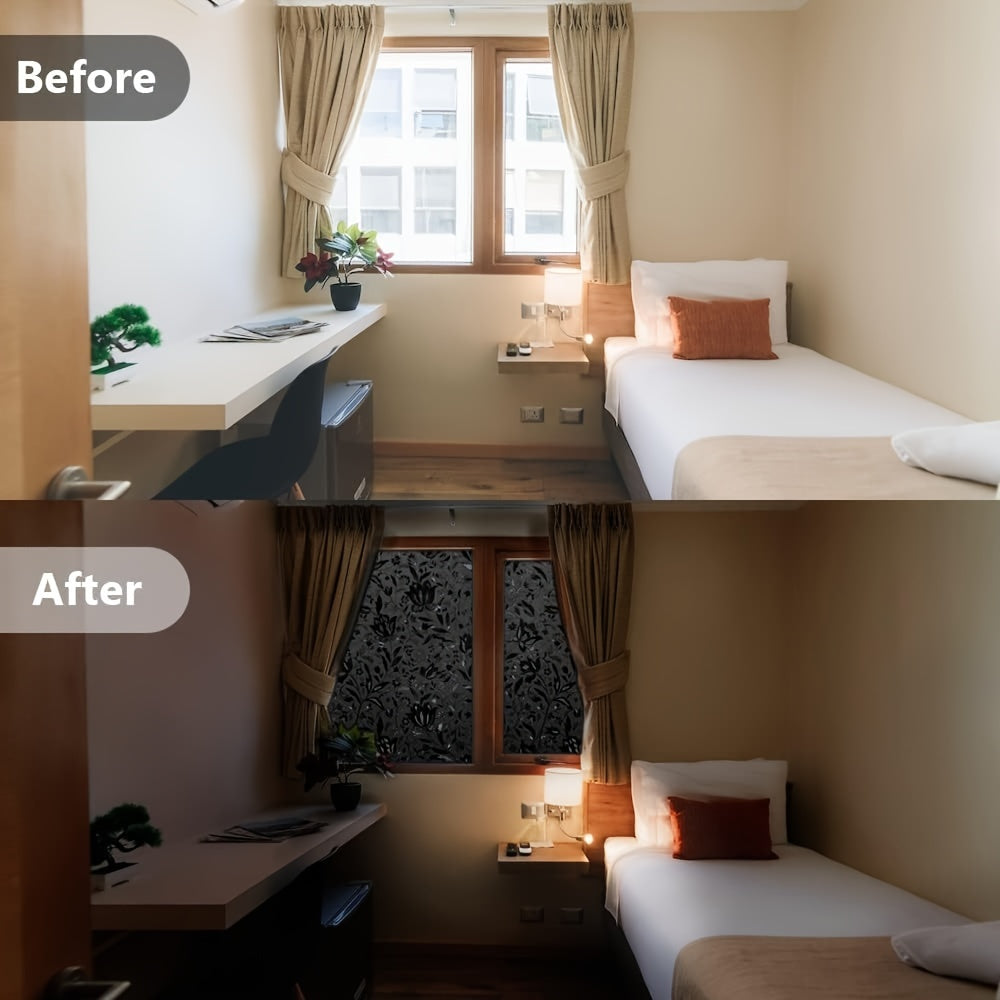 Blackout Window Film Black Self-Adhesive UV Heat Control for Home Office Bedroom