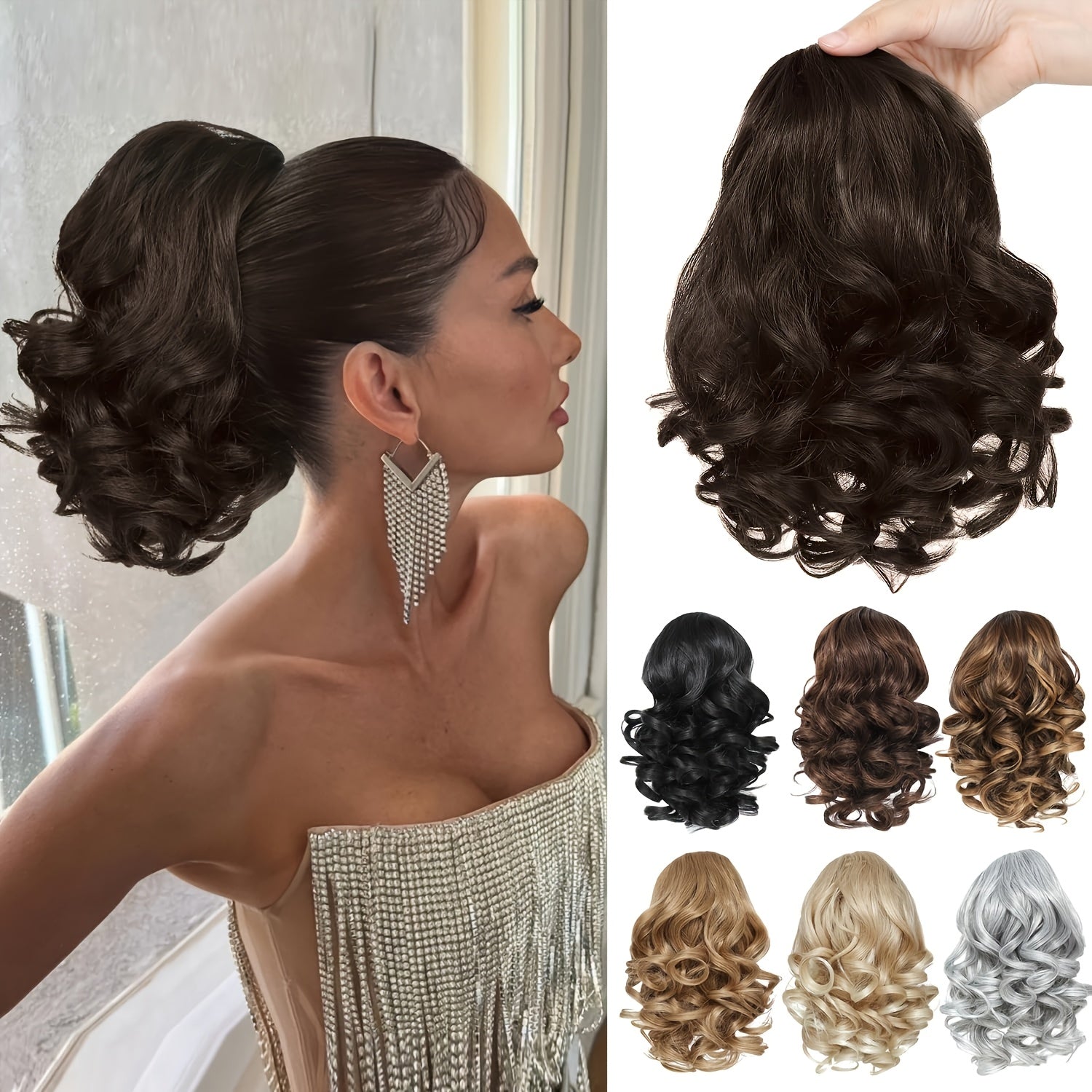 Women’s Curly Wavy Synthetic Claw Ponytail Extensions for Instant Volume