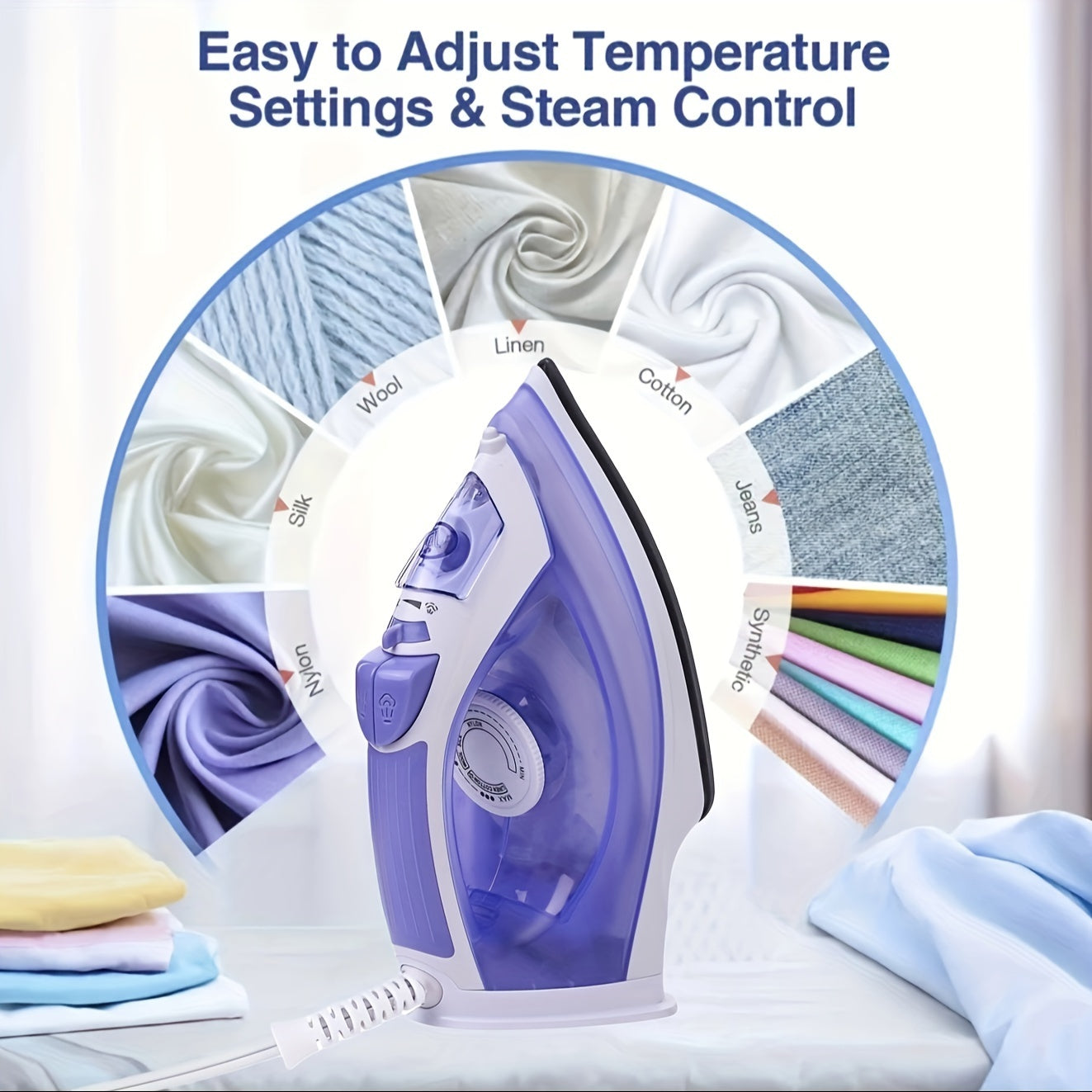 2000W Steam Iron for Clothes Non-Stick Soleplate Adjustable Thermostat