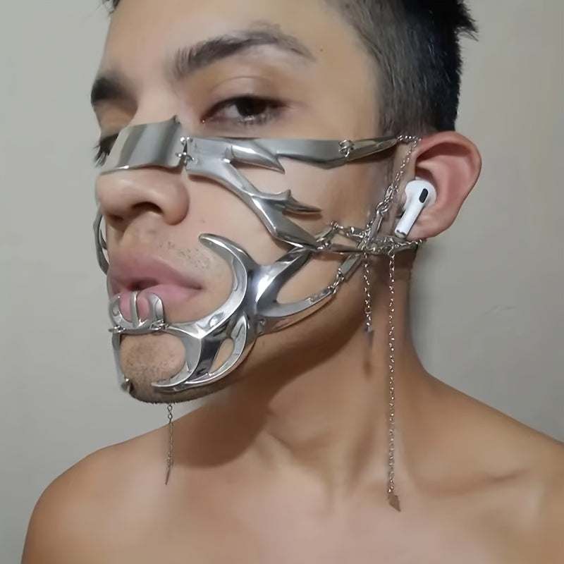 Golden Masks with Punk Style, Fluid Design, Adjustable Face Covering, Decorative Accents