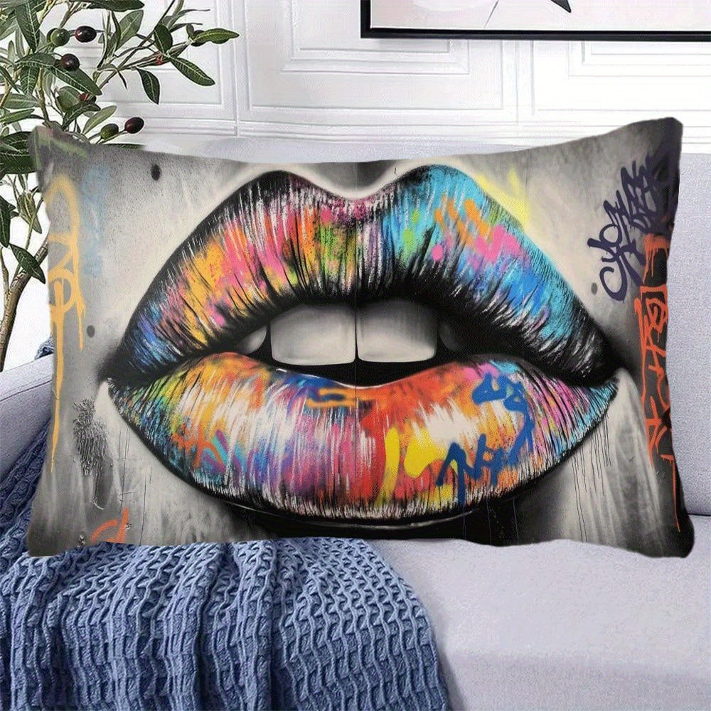 Abstract Graffiti Lips Pillow Cover 50.8x30.48 cm Decorative Throw Pillowcase Zipper Washable