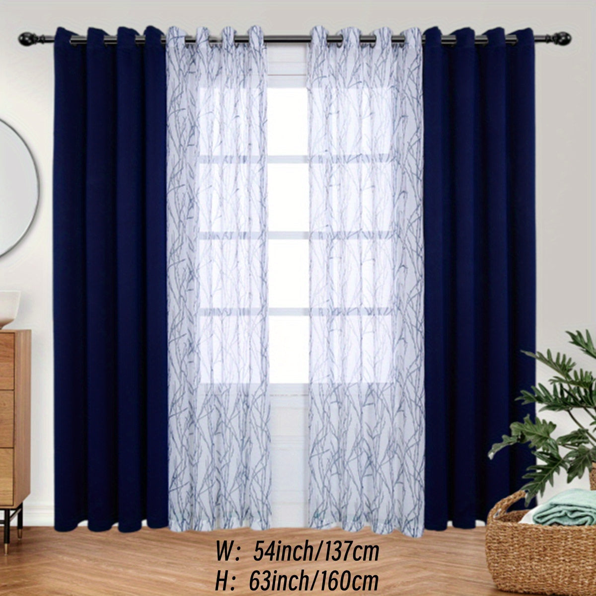 Set of 2 Bedroom Living Room Curtains Blackout Sheer Grommet 54x84 Dark Gray