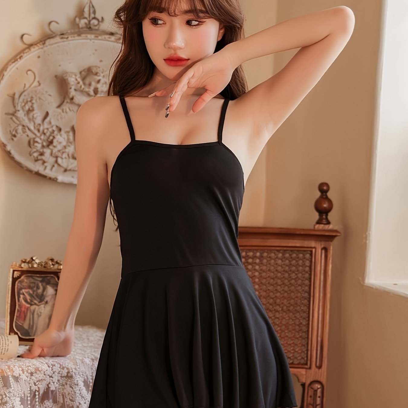 Women's Satin Nightgown Spaghetti Straps Backless Lingerie Polyester Elastane