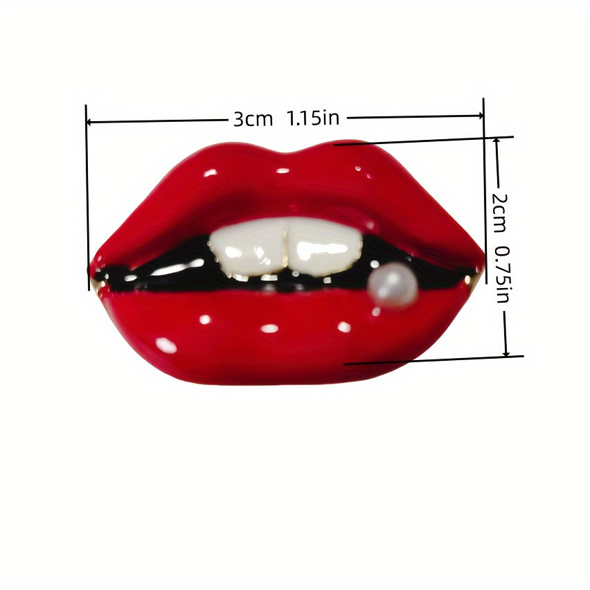 Red Lip Brooch Alloy Square Fashion Accessory for Women 3.81cm x 6.99cm