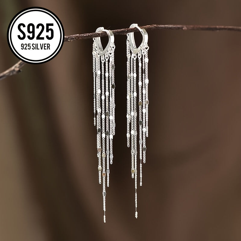 Hypoallergenic Silver Heart Tassel Earrings for Women Long Dangle Jewelry