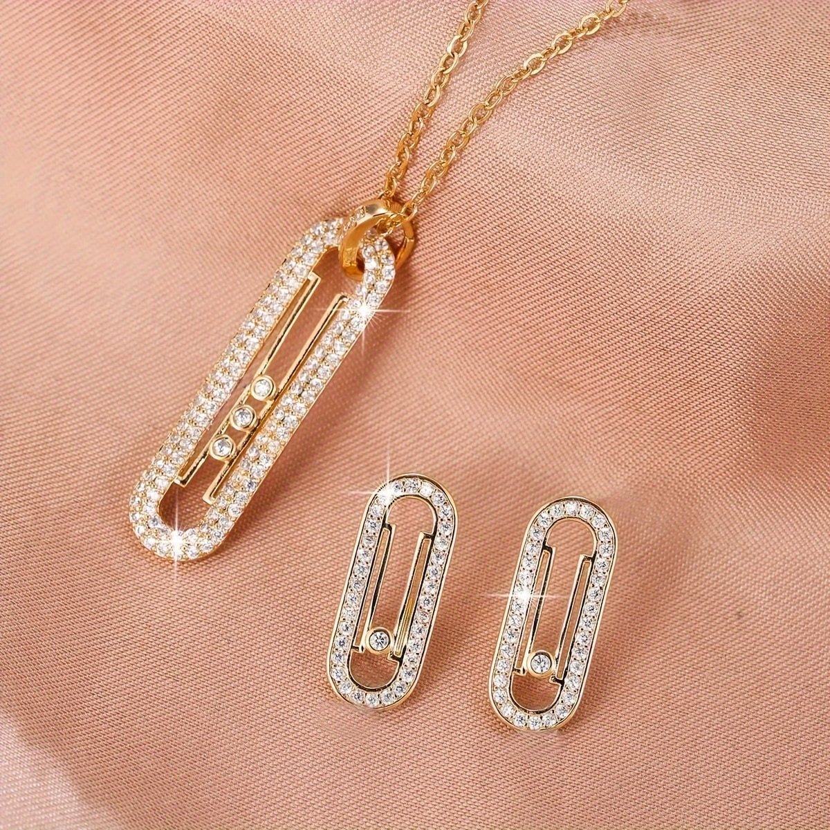 Jewelry Set Gold and Silver Middle Eastern Inspired Cubic Zirconia Earrings Necklace
