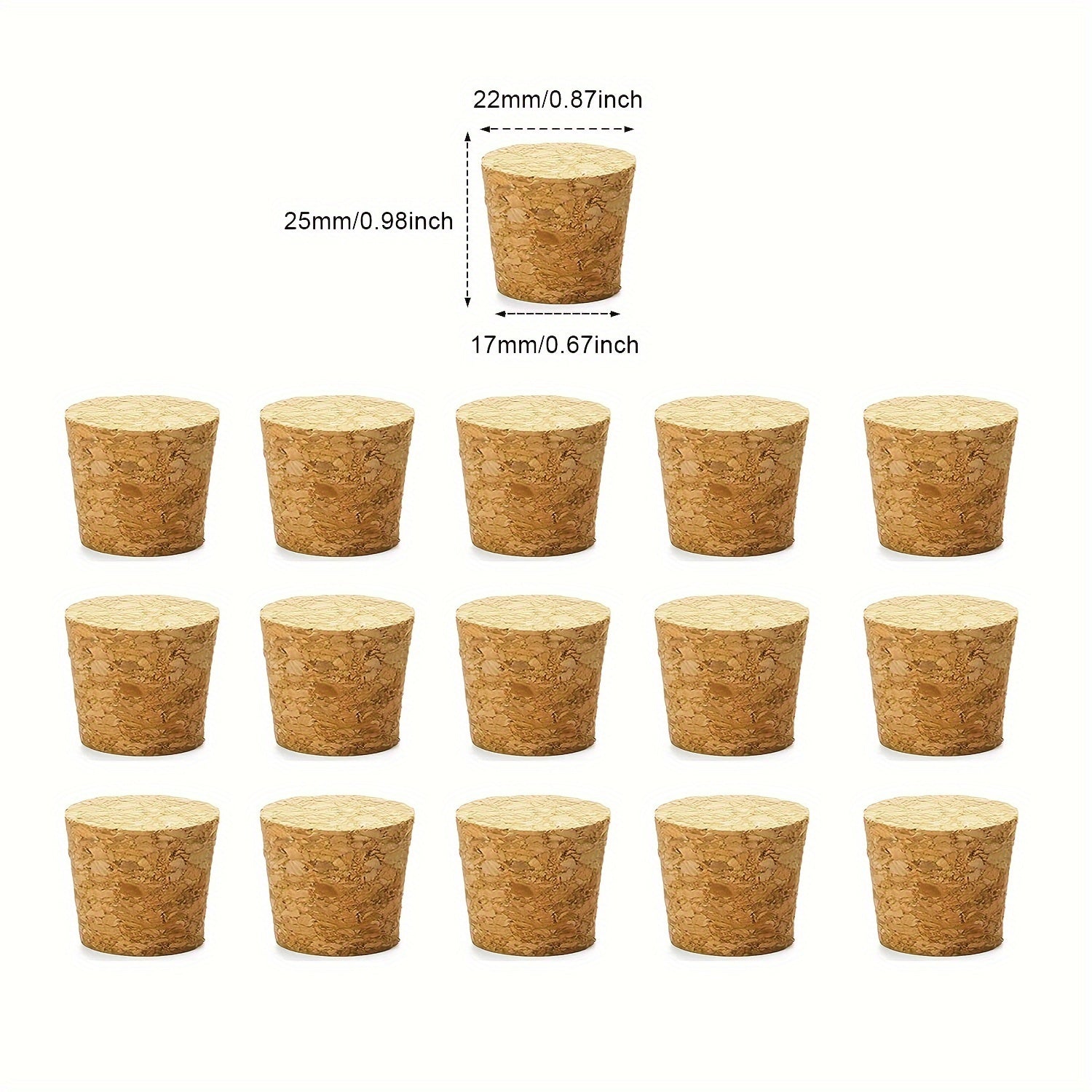 Wooden Tapered Cork Stoppers for Wine and Beer Bottles, Craft Supplies, 20 Pack